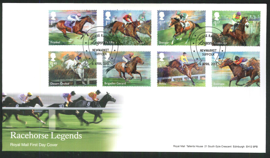 2017 - First Day Cover "Racehorse Legends" -Horse Racing Legends Newmarket Suffolk Postmark - Click Image to Close